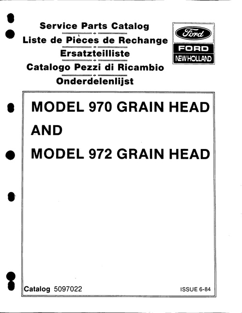 Product picture Ford New Holland 970 972 Grain Head Service Parts Catalog