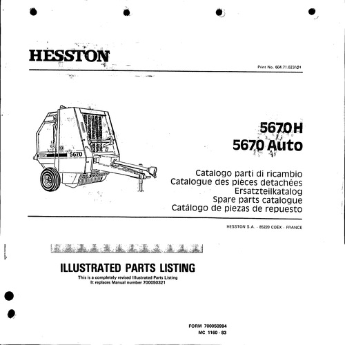 Product picture Hesston 5670H 5670 Auto Service Parts Catalog PDF Tractor