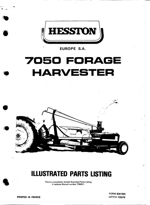Product picture Hesston 7050 Forage Harvester Service Parts Catalog PDF