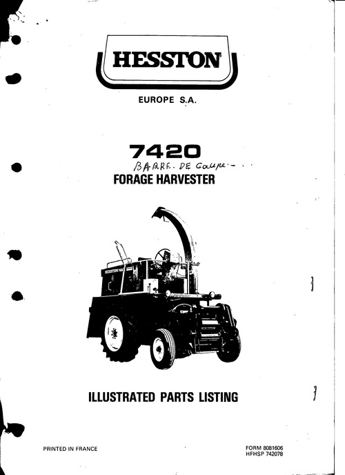 Product picture Hesston 7420 Forage Harvester Service Parts Catalog PDF