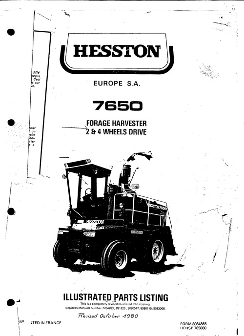 Product picture Hesston 7650 Forage Harvester Service Parts Catalog PDF