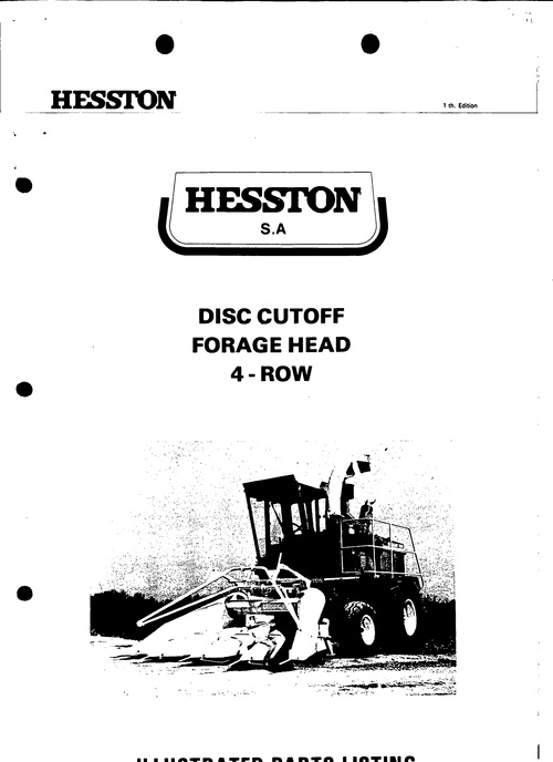 Product picture Hesston Disc Cutoff Forage Head 4 Row Service Parts Catalog