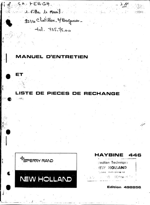 Product picture New Holland 446 Haybine Service Parts Catalog PDF Tractor