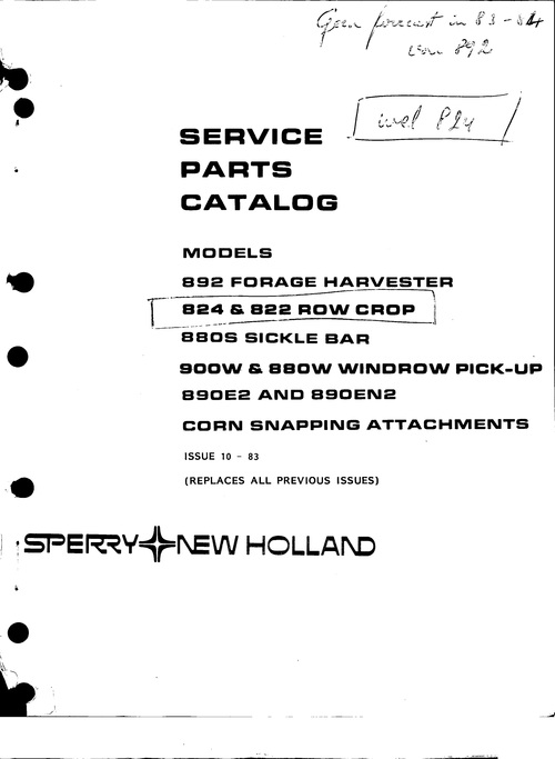 Product picture New Holland 900W 880W Windrow Pickup Service Parts Catalog