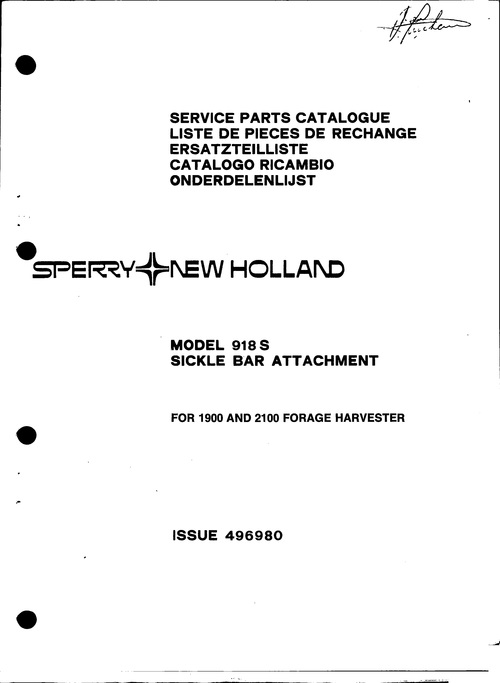 Product picture New Holland 918S Service Parts Catalog Sickle Bar Attachment