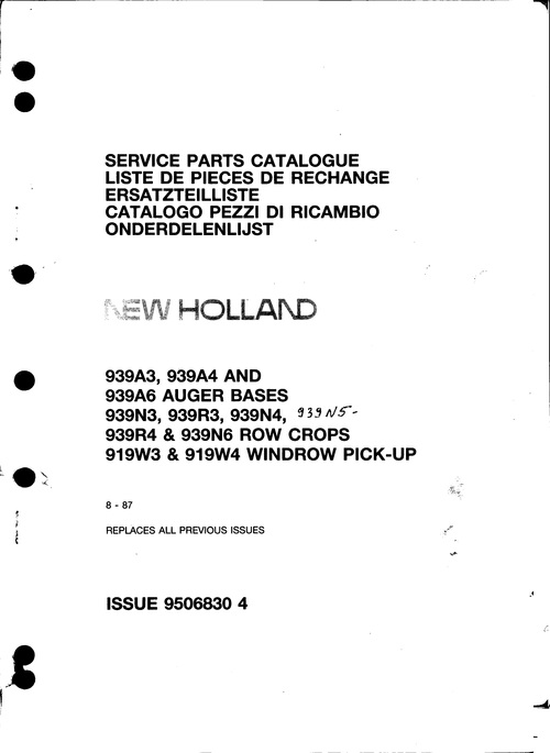 Product picture New Holland 939N 939R Service Parts Catalog PDF Tractor