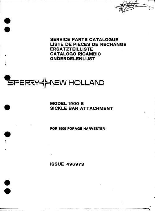 Product picture New Holland 1900S Sickle bar Attachment Service Parts Catalo
