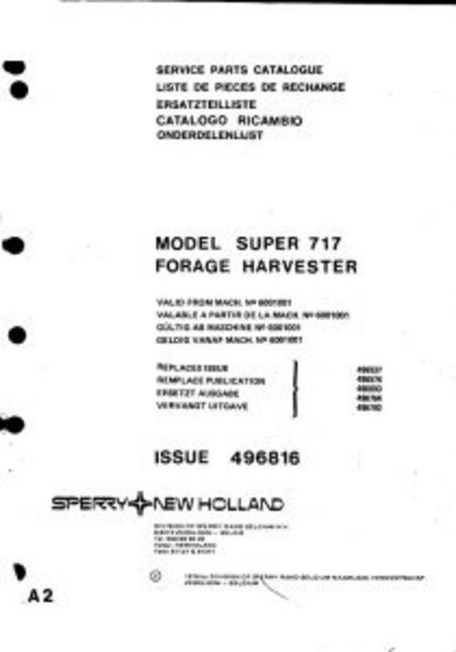 Product picture New Holland Super 717 Forage Harvester Service Parts Catalog