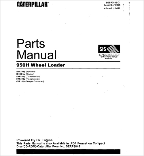 Product picture Caterpillar 950H Parts Manual for Wheel Loader