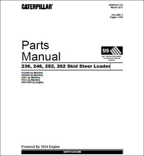 Product picture Caterpillar 236 246 252 262 Parts Manual for Skid Steer Loader